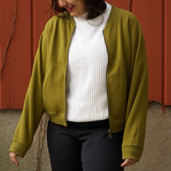 Olive Green Bomber Sweater - Picture 2 of 3